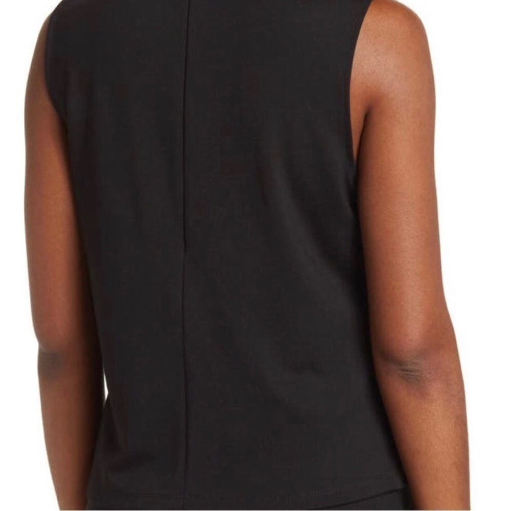 Nwt - T Tahari - Black Ponte Knit Round Neck Pleated Sleeveless Top - Size Small — image 2 of 8